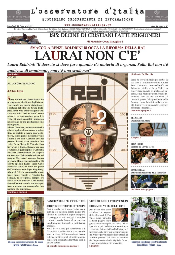L'osservatore d'Italia edizione del 25 Febbraio 2015